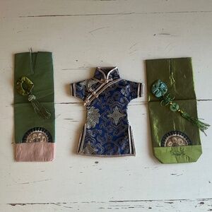 3 Asian inspired single wine bottle fabric gift bags